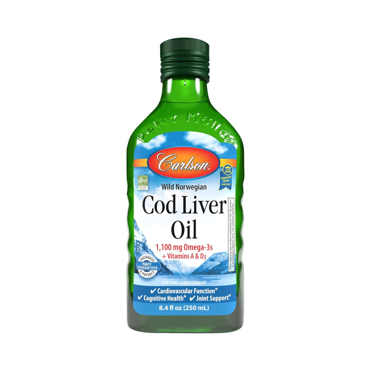 Carlson Labs Aceite de Hígado de Bacalao 1100 mg Omega-3 con Vitaminas A y D3 250 ml Sabor Natural