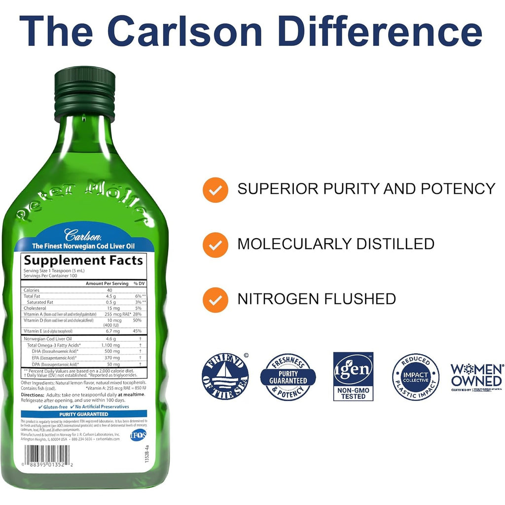 Carlson Labs Aceite de Hígado de Bacalao 1100 mg Omega-3 500 ml