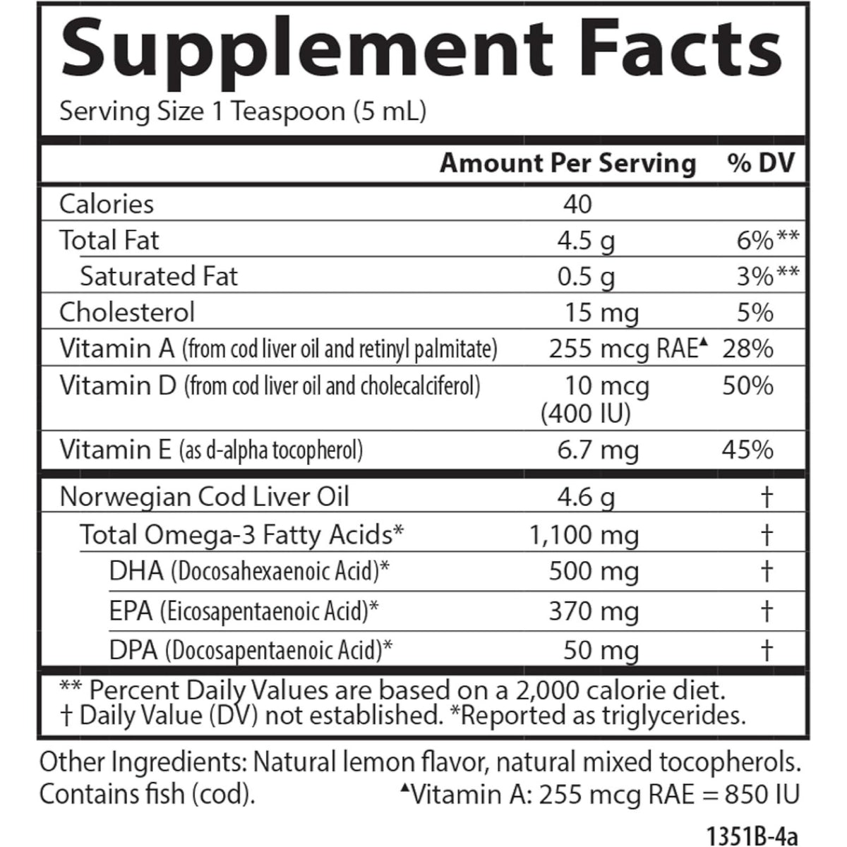 Carlson Labs Aceite de Hígado de Bacalao 1100 mg Omega-3 250 ml Sabor Limón