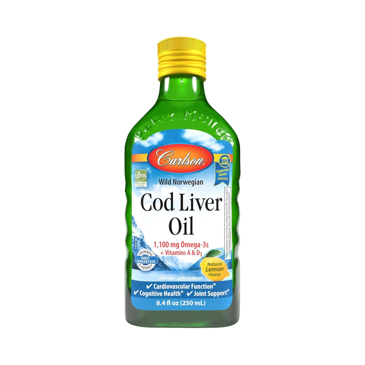 Carlson Labs Aceite de Hígado de Bacalao 1100 mg Omega-3 250 ml Sabor Limón