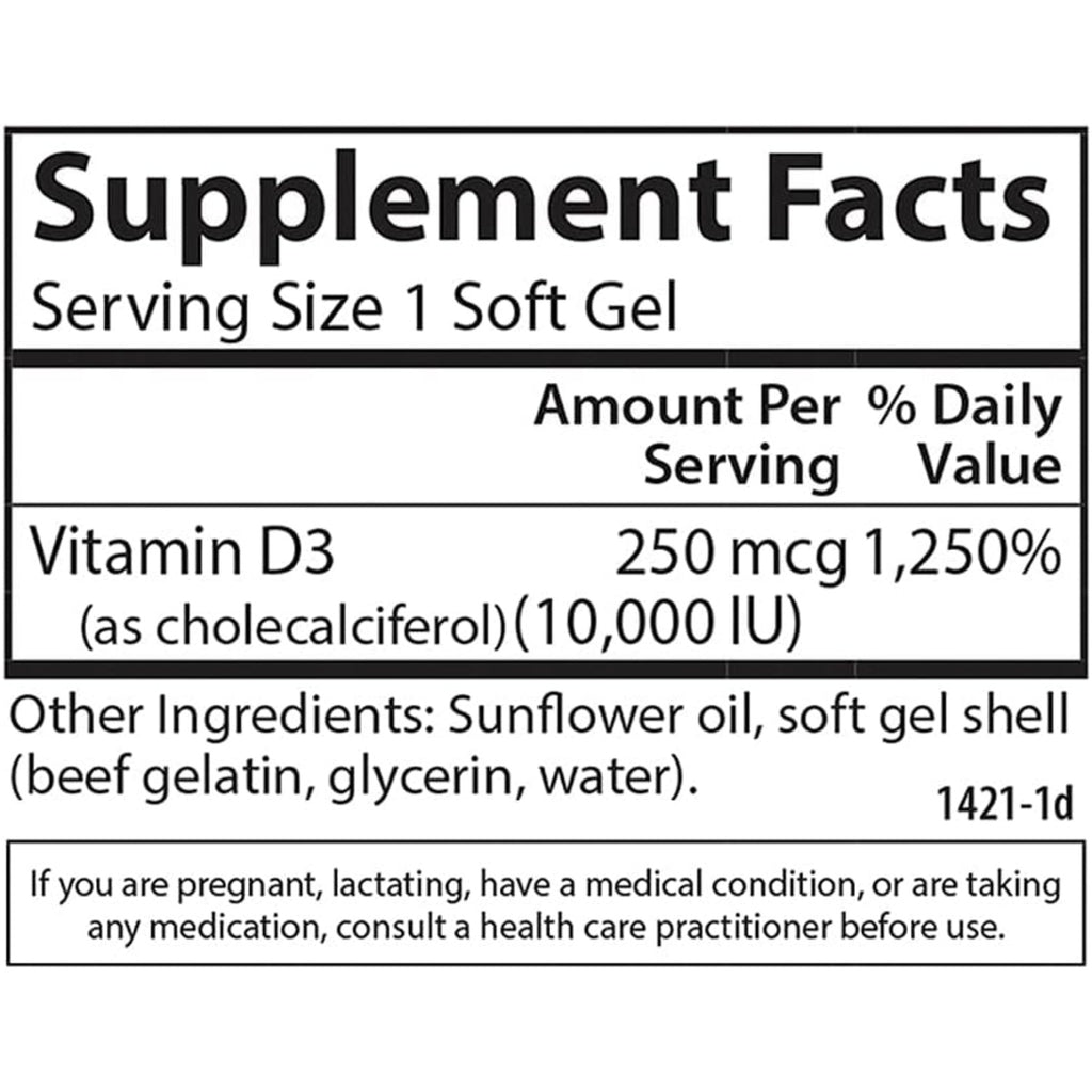 Carlson Labs Vitamina D3 10,000 UI (250 mcg) 120 Cápsulas Blandas