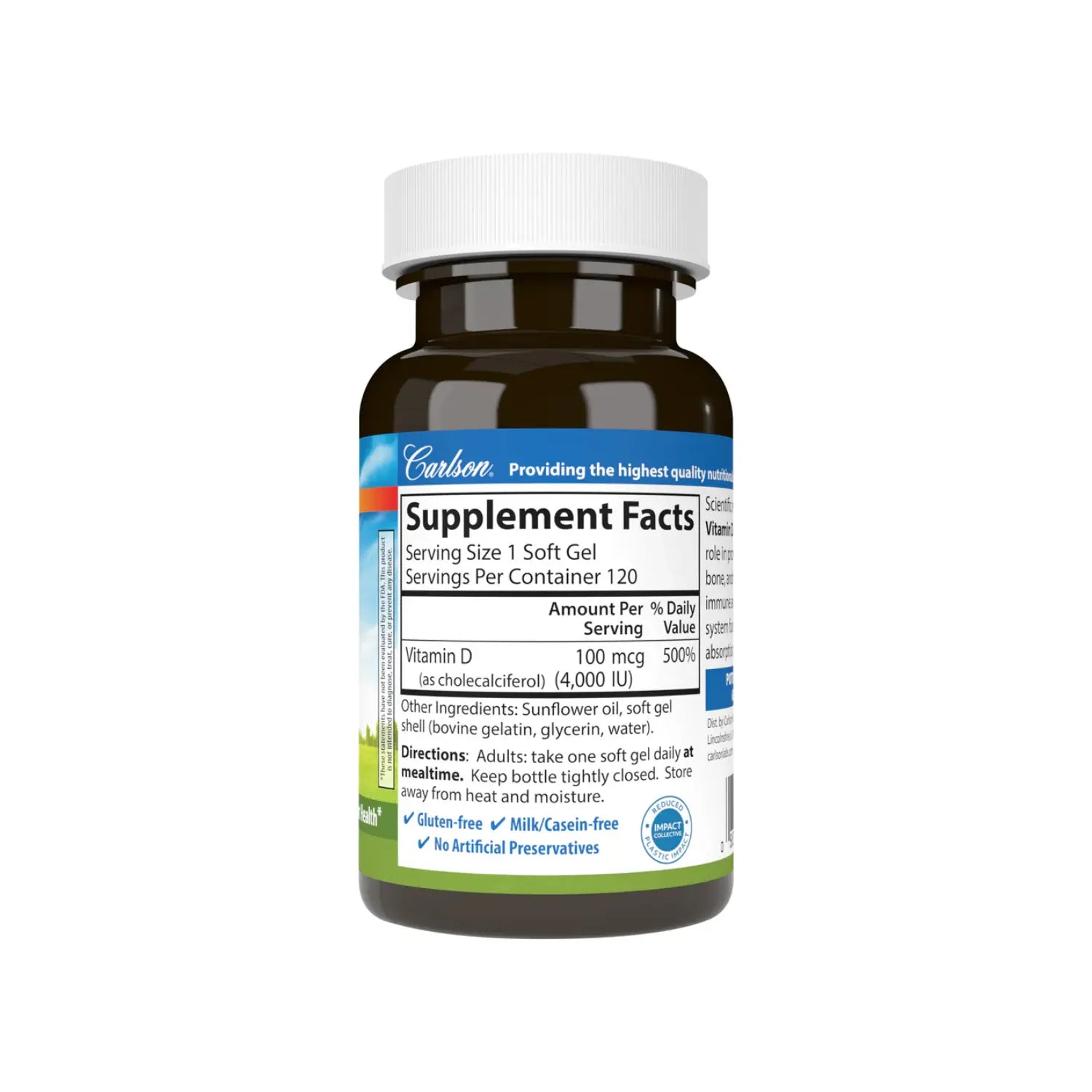Carlson Labs Vitamina D3 100 Mcg (4000 Iu) 120 Softgels Sfn
