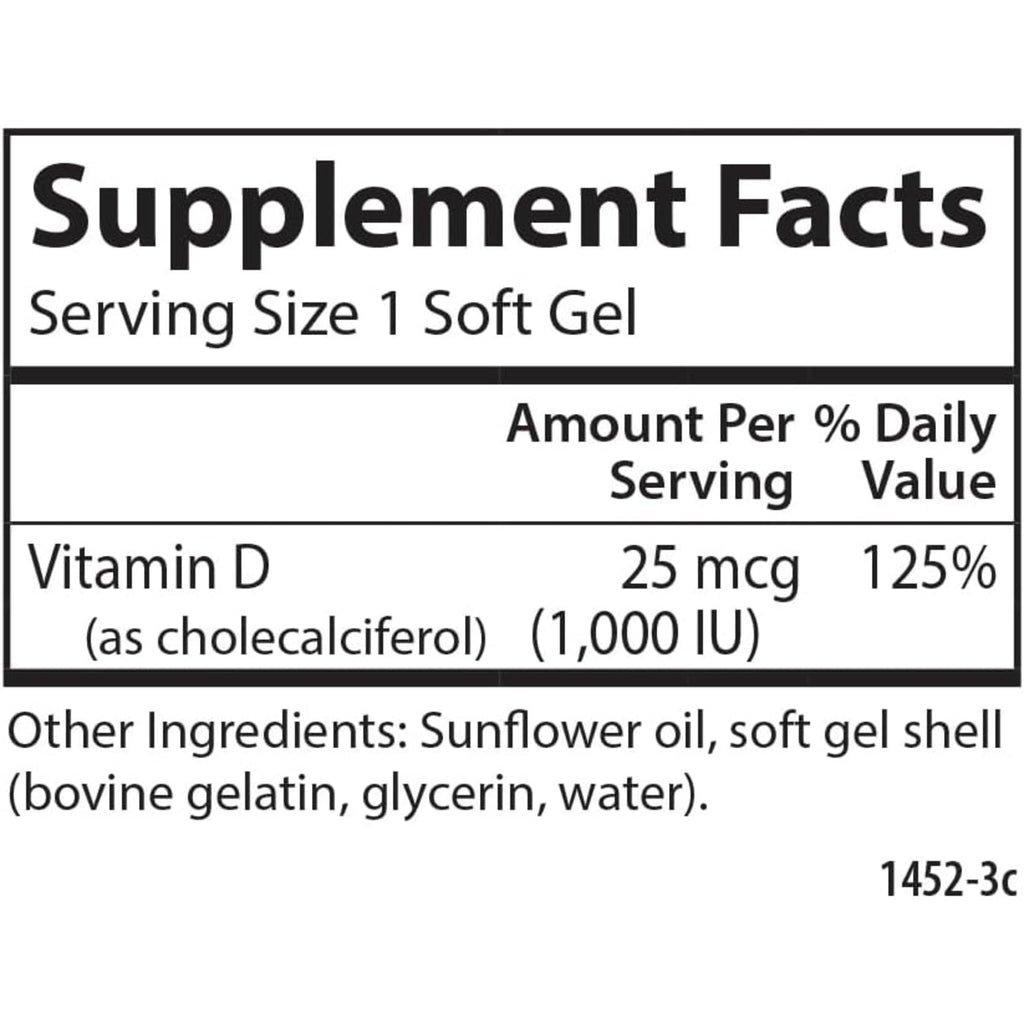 Carlson Labs Vitamina D3 1000 UI (25 mcg) 250 Cápsulas Blandas