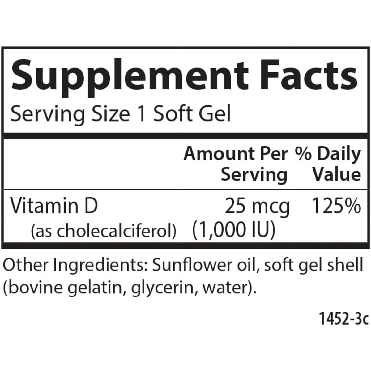 Carlson Labs Vitamina D3 1000 UI (25 mcg) 250 Cápsulas Blandas