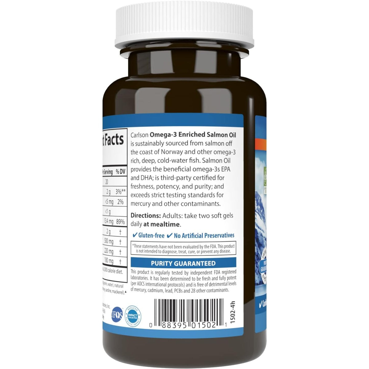 Carlson Labs Aceite de Salmón Noruego 500 mg Omega-3 50 Cápsulas Blandas