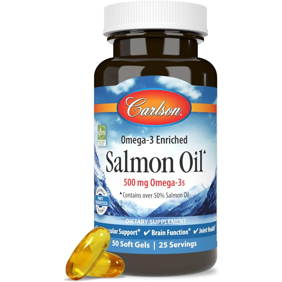 Carlson Labs Aceite de Salmón Noruego 500 mg Omega-3 50 Cápsulas Blandas