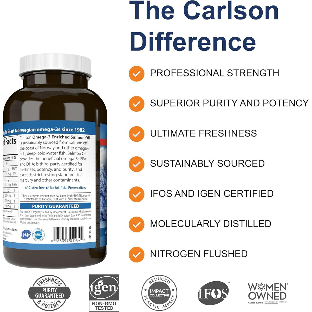 Carlson Labs Aceite de Salmón Noruego 500 mg Omega-3 180 + 50 Cápsulas Blandas