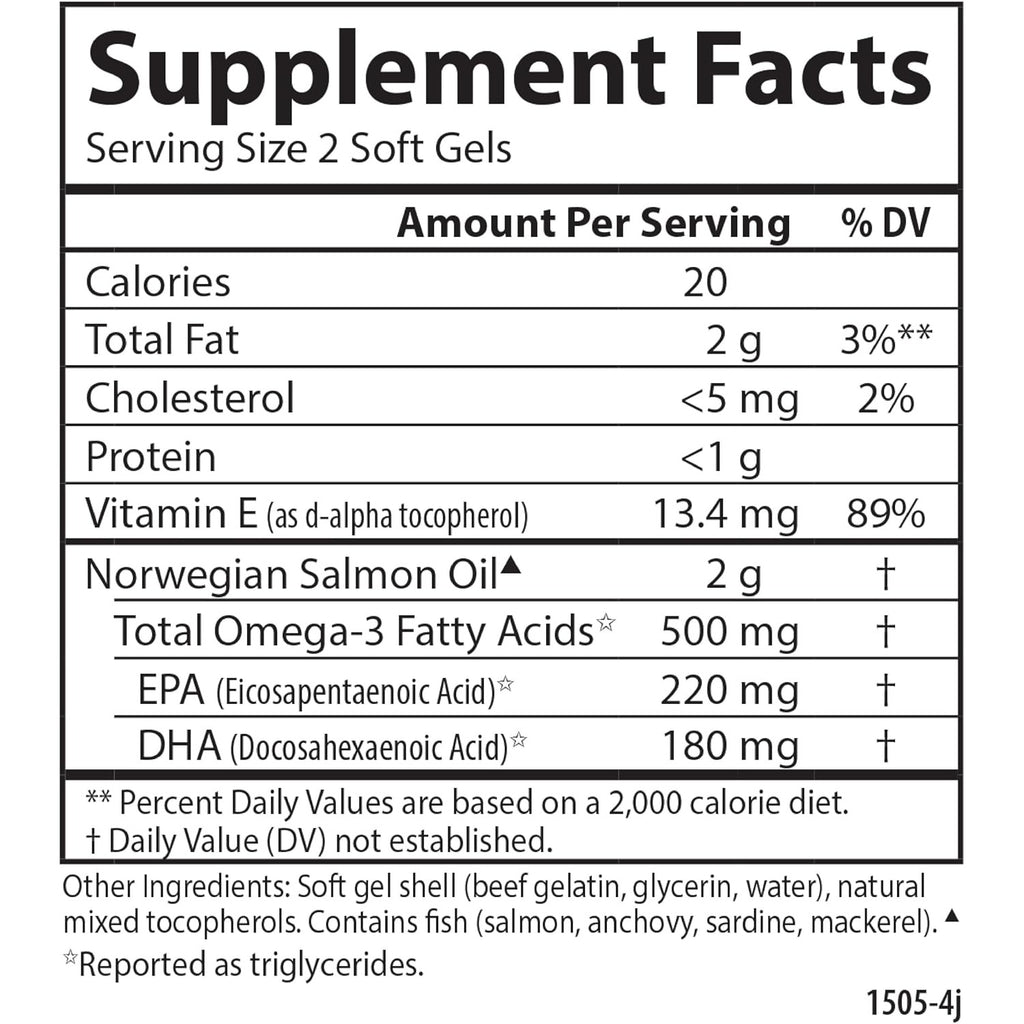 Carlson Labs Aceite de Salmón Noruego 500 mg Omega-3 300 Cápsulas Blandas