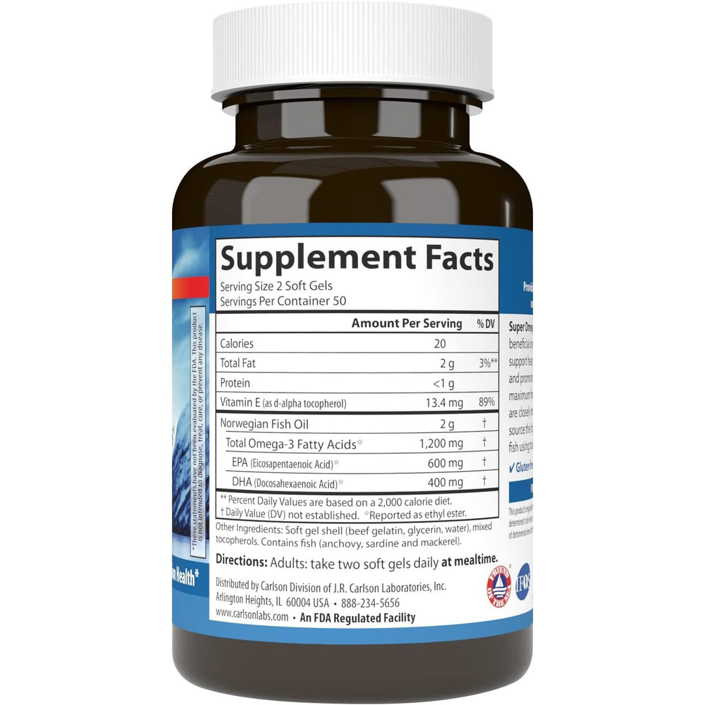 Carlson Labs Super Omega 3 1200 mg 100 Cápsulas Blandas
