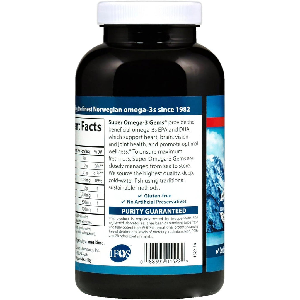 Carlson Labs Super Omega-3 Gems 1200 mg 250 Cápsulas Blandas