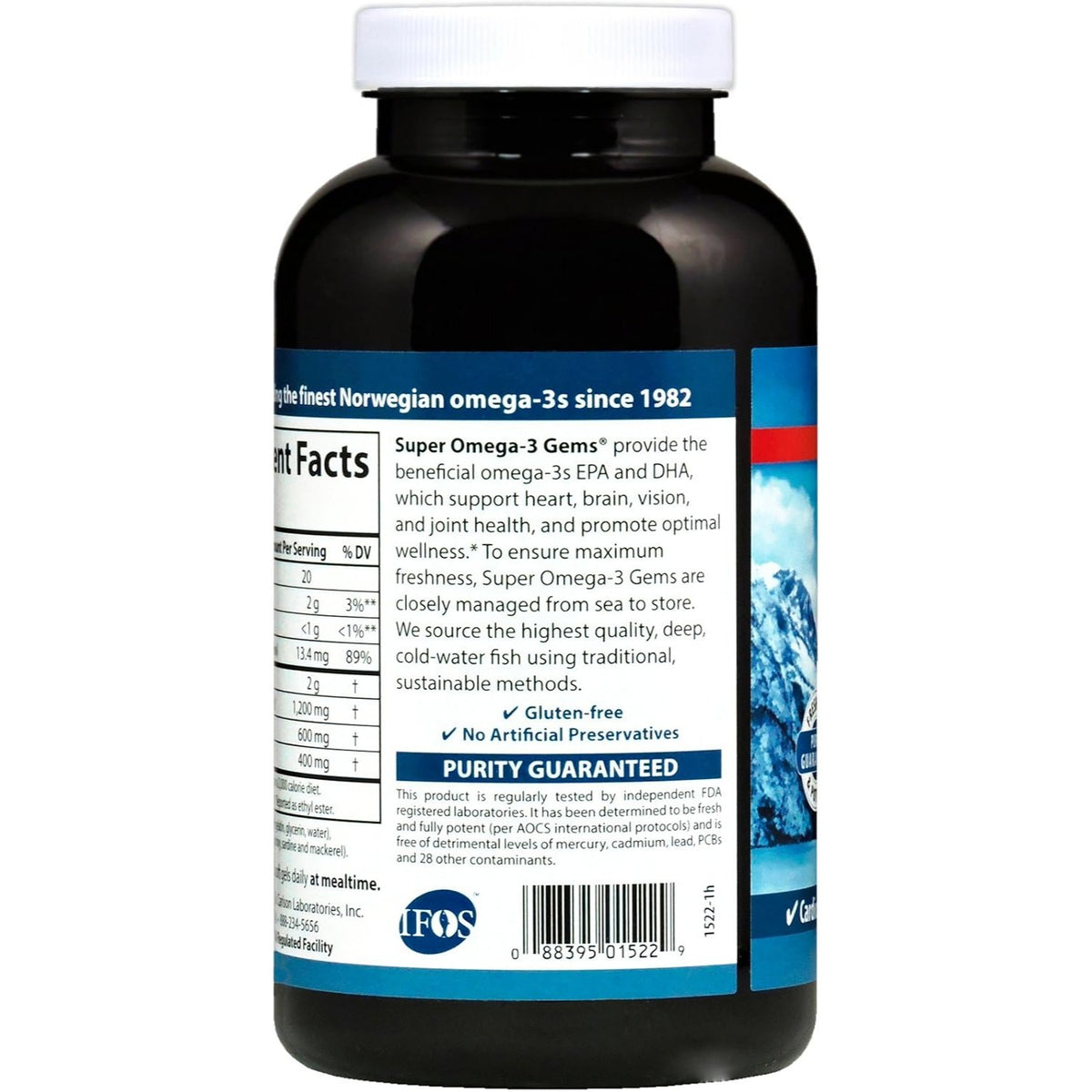 Carlson Labs Super Omega-3 Gems 1200 mg 250 Cápsulas Blandas