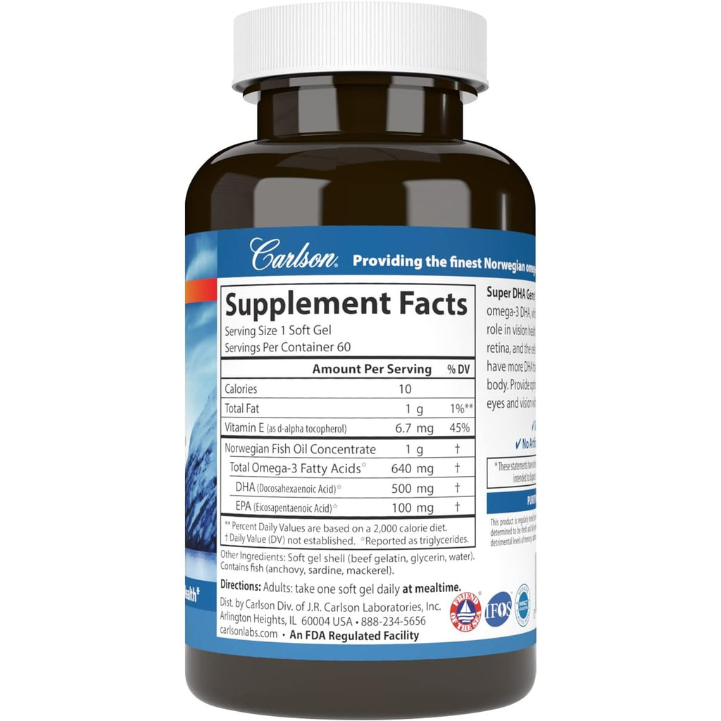 Carlson Labs Super DHA 500 mg 60 Cápsulas Blandas