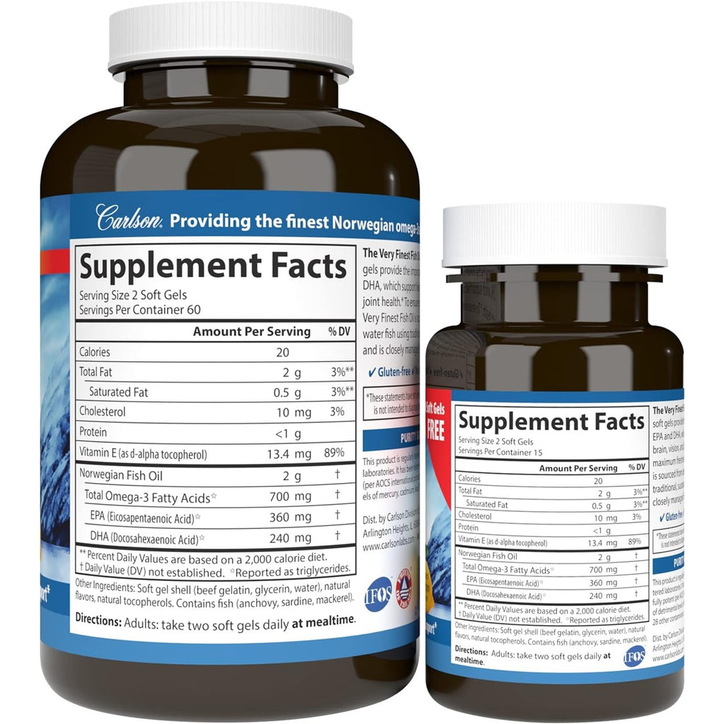 Carlson Labs The Very Finest Fish Oil Aceite de Pescado 700 mg 120+30 Cápsulas Blandas Limón