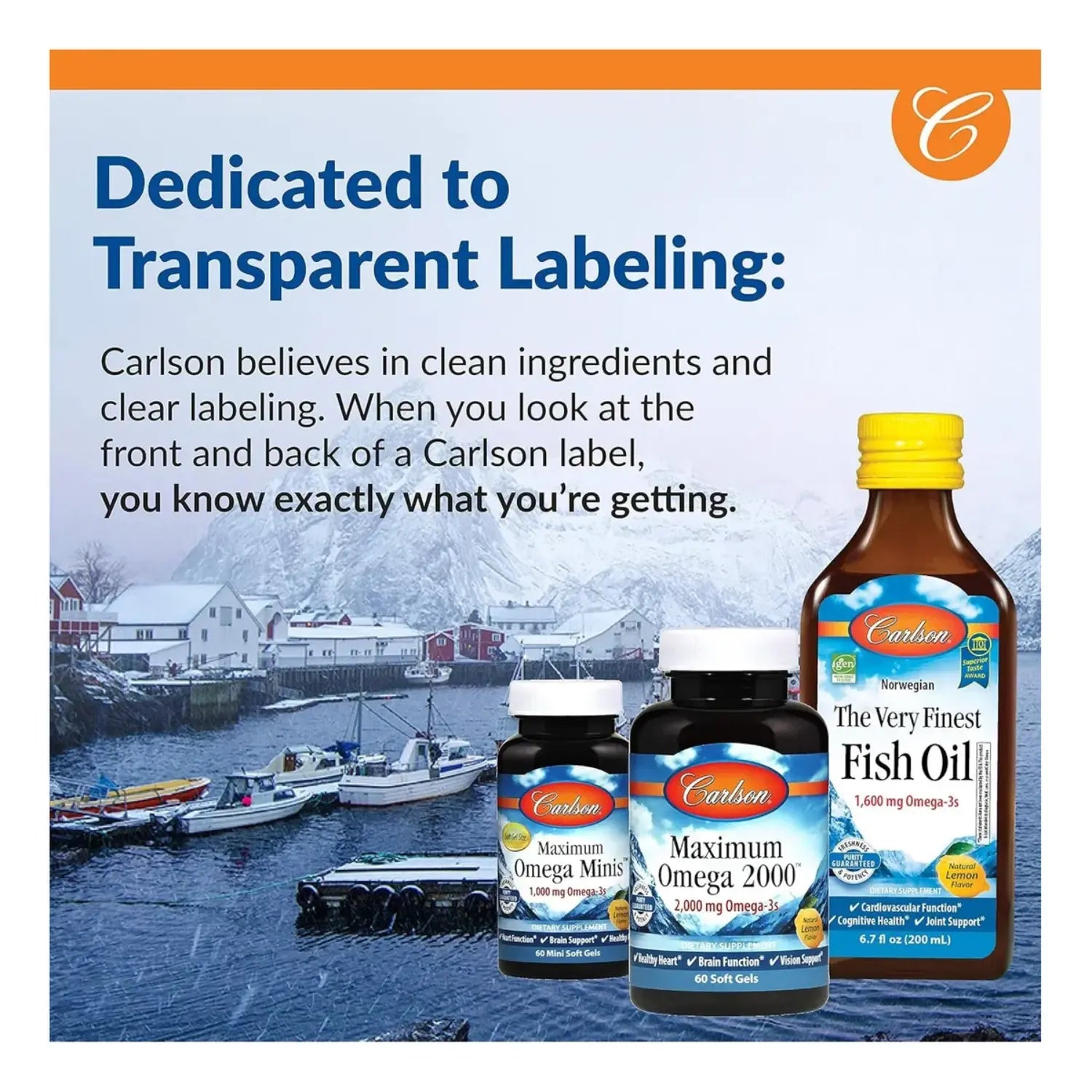 Carlson Norwegian The Very Finest Aceite de pescado, naranja, 1600mg, Omega-3s, 500 ml