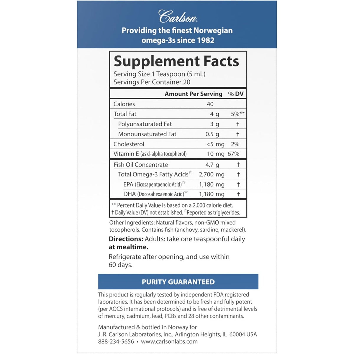 Carlson Labs Med Omega Aceite de Pescado Líquido 2700 mg 100 ml Lima-Limón