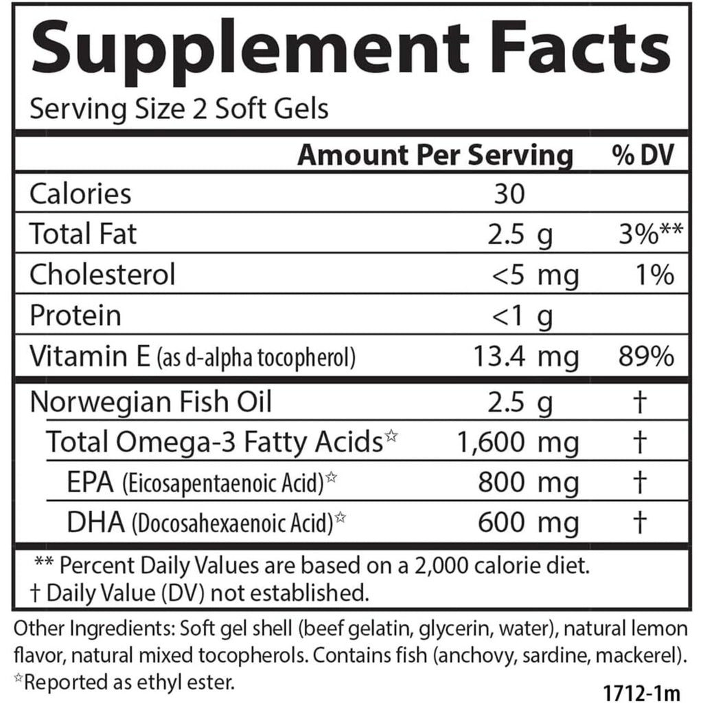Carlson Labs Elite Omega-3 Gems 1600 mg 180 Cápsulas Blandas Limón