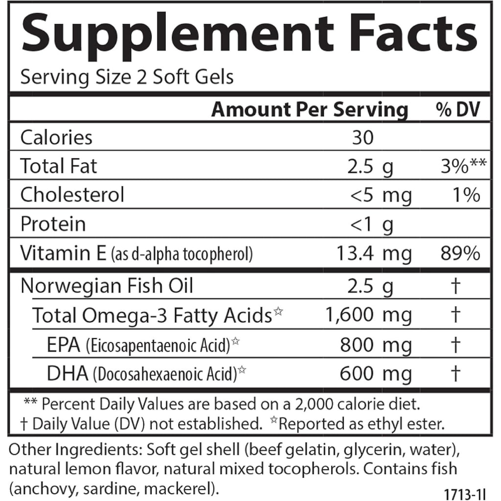 Carlson Labs Elite Omega-3 Gems 1600 mg 240 Cápsulas Blandas Limón
