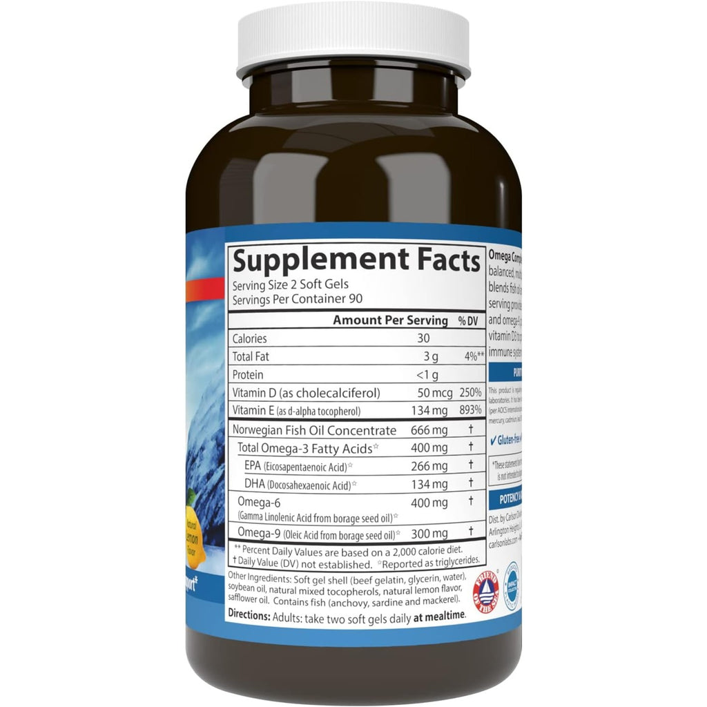 Carlson Labs Omega Complete Gems Omega 3-6-9 180 Cápsulas Blandas