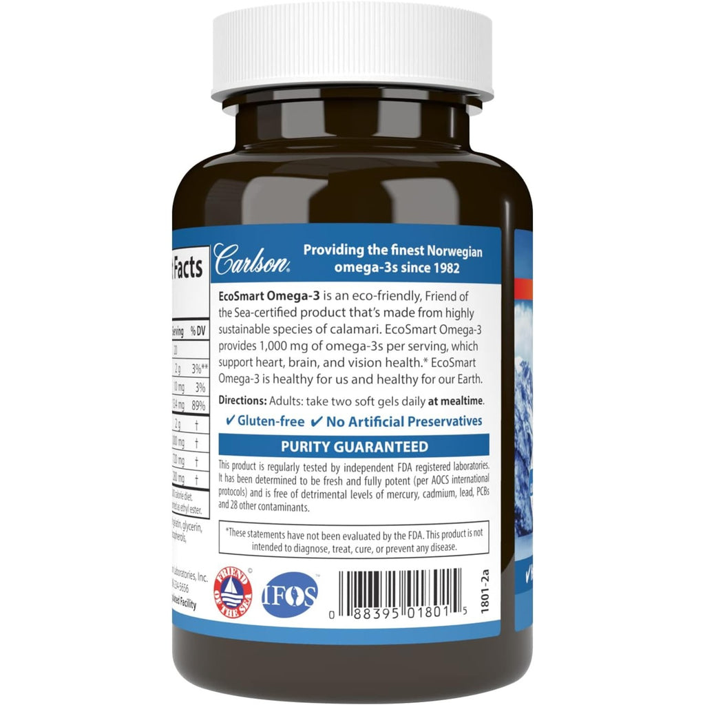 Carlson Labs EcoSmart Omega-3 Aceite de Calamar 1000 mg 90 Cápsulas Blandas Limón