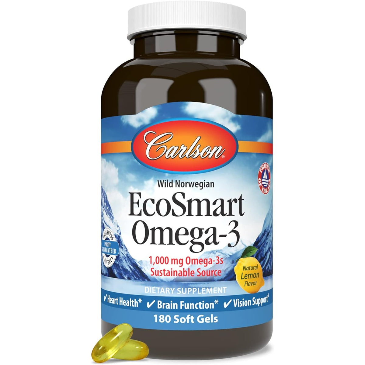 Carlson Labs EcoSmart Omega-3 Aceite de Calamar 1000 mg 180 Cápsulas Blandas