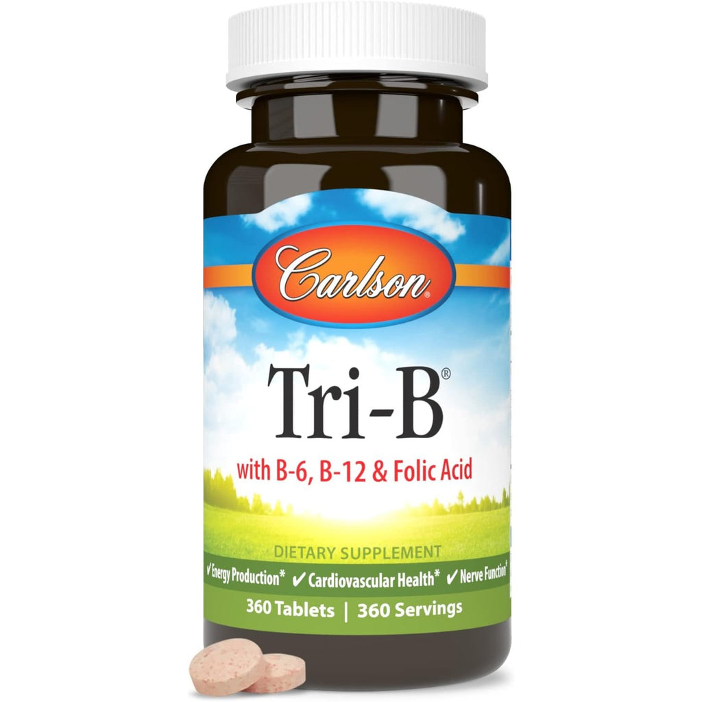 Carlson Labs Tri-B Vitaminas B6, B12 y Ácido Fólico 360 Tabletas