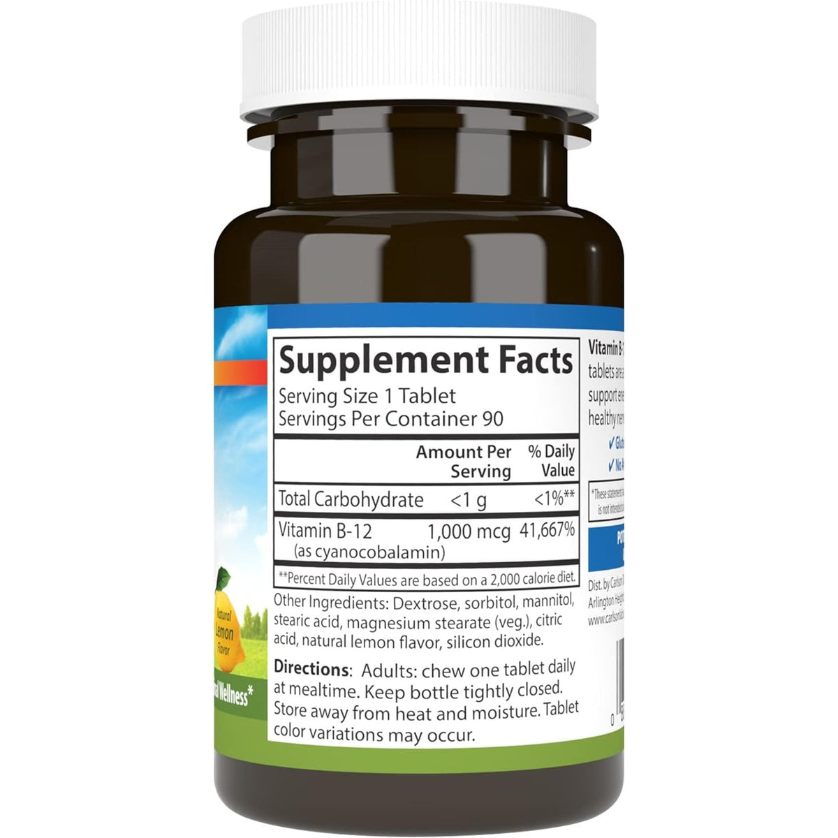 Carlson Labs Vitamina B12 1000 mcg 90 Tabletas Masticables Limón