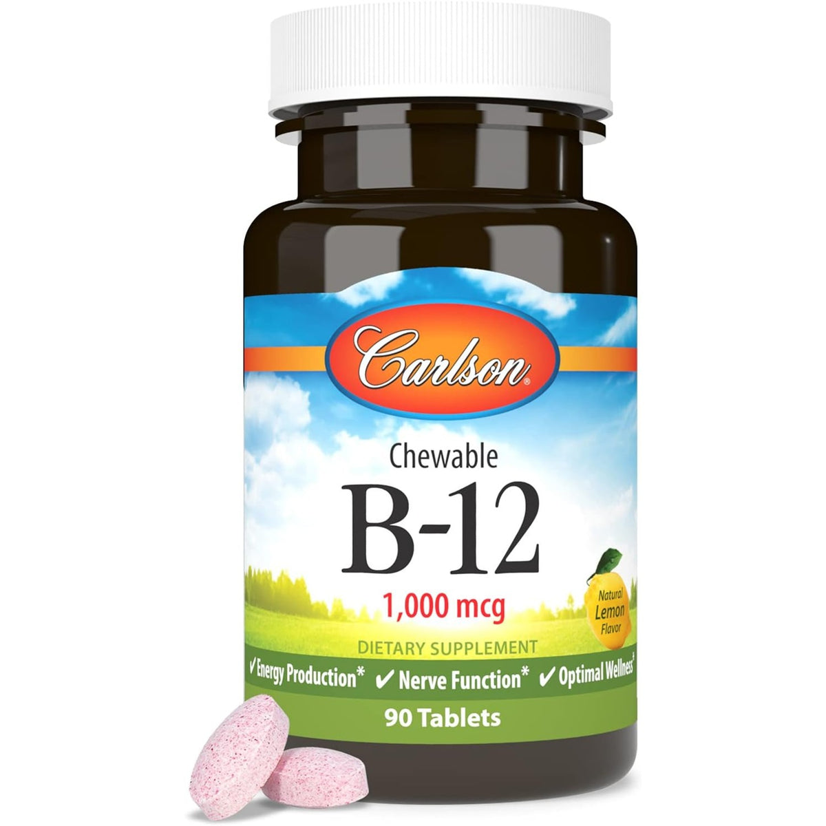 Carlson Labs Vitamina B12 1000 mcg 90 Tabletas Masticables Limón