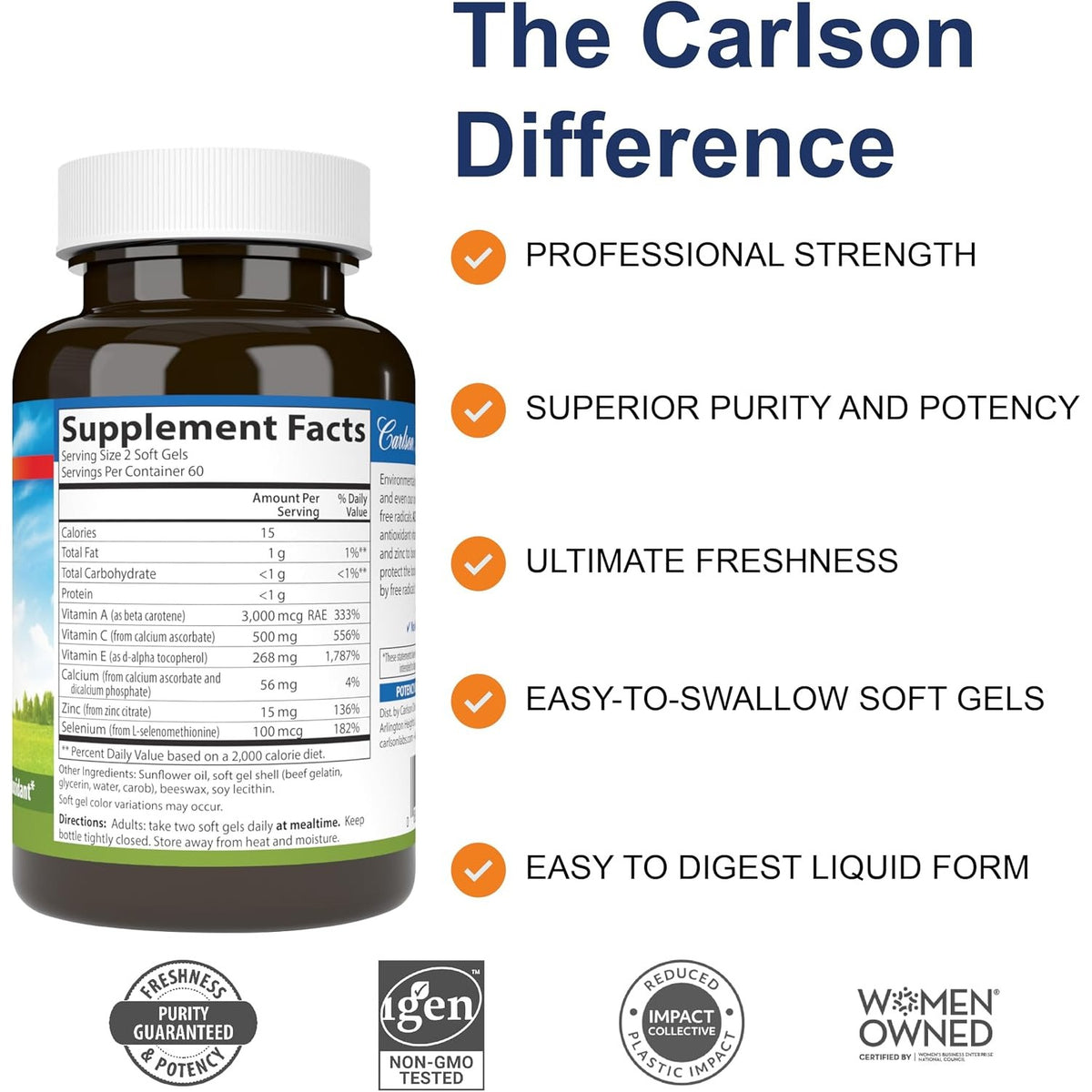 Carlson Labs ACES + Zn Vitaminas A, C, E, Selenio y Zinc 120 Cápsulas Blandas