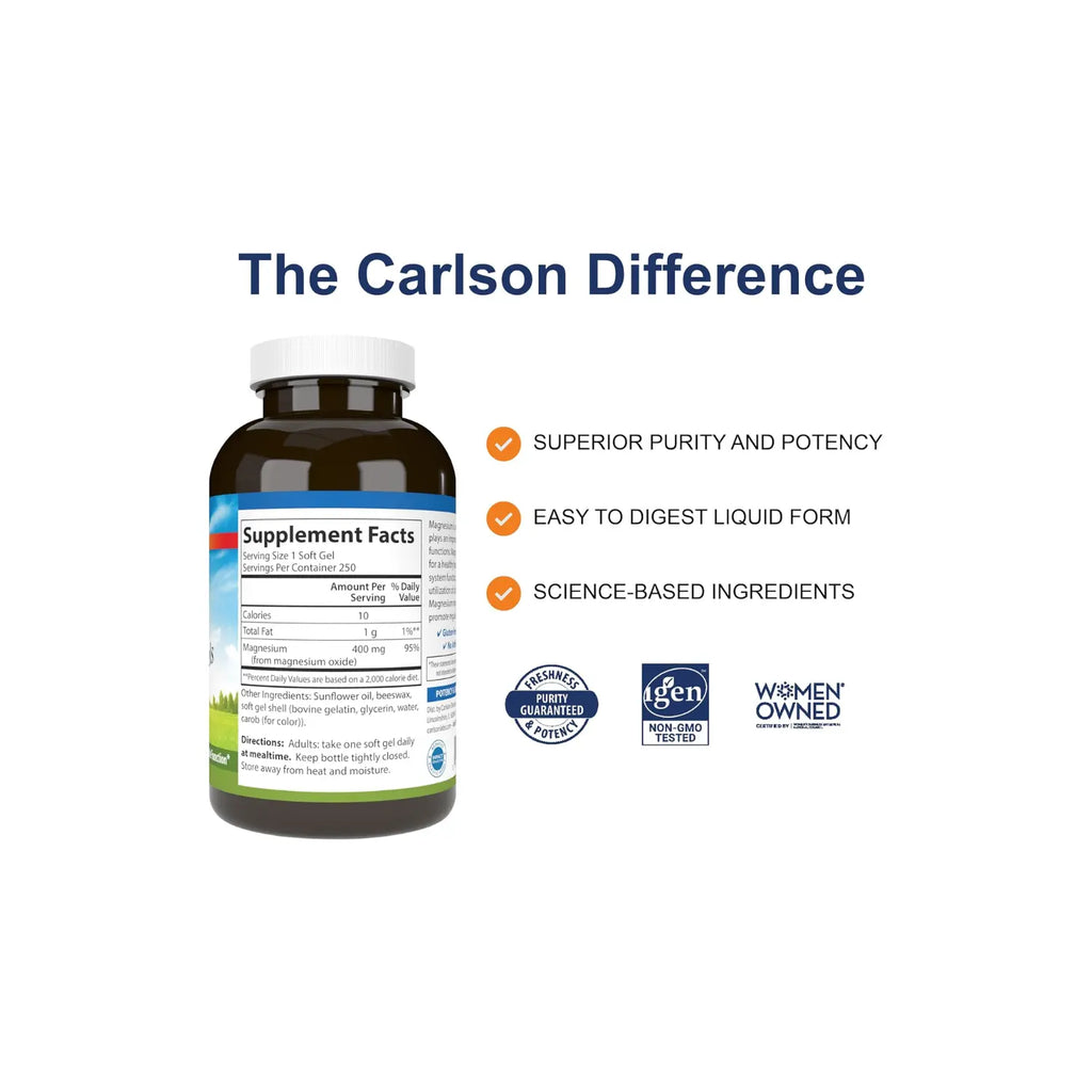 CARLSON LABS MAGNESIUM GELS 400 MG 250 SOFTGELS SFN