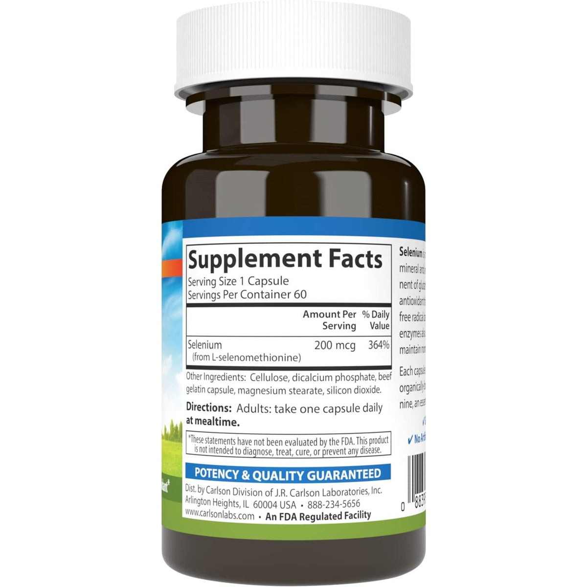Carlson Labs Selenio 200 mcg Sin Levadura 60 Cápsulas