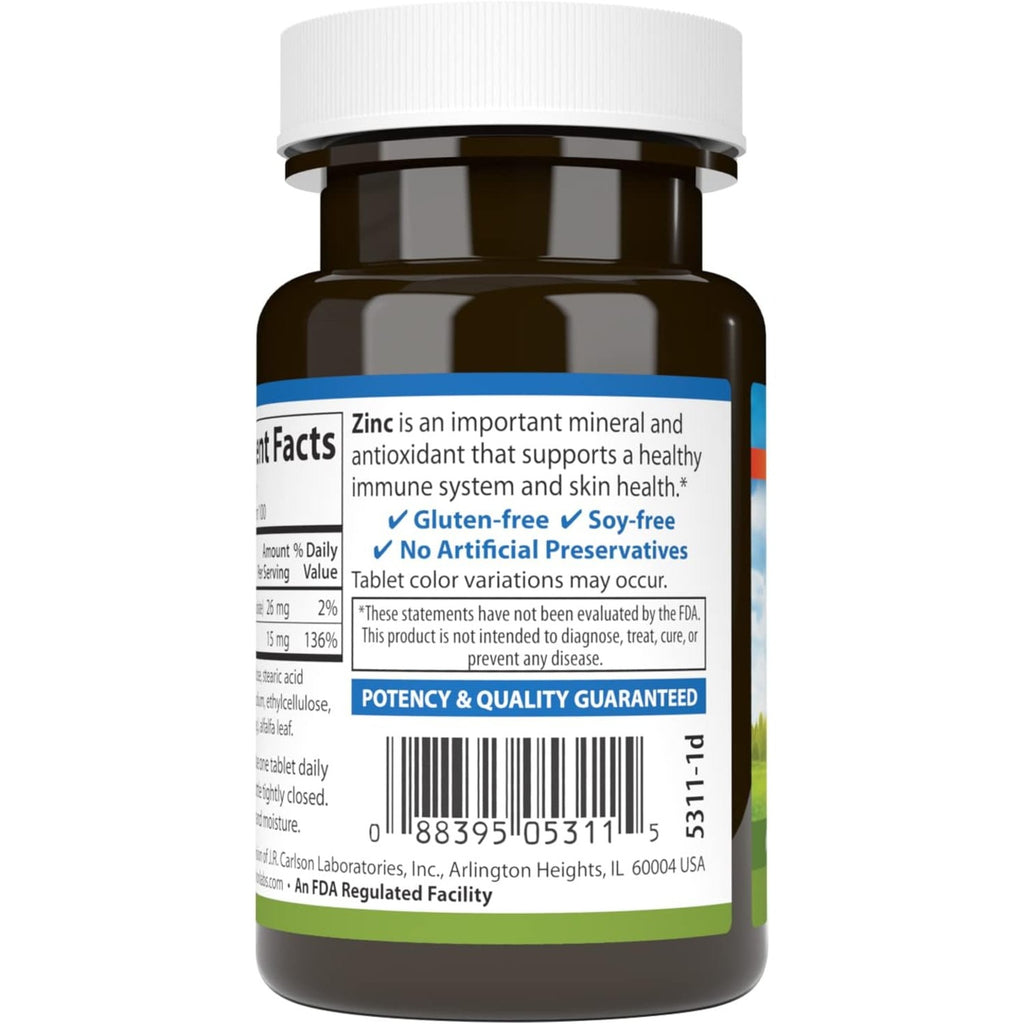 Carlson Labs Zinc 15 mg 100 Tabletas
