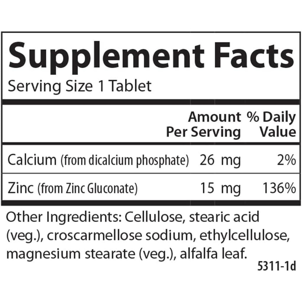 Carlson Labs Zinc 15 mg 100 Tabletas