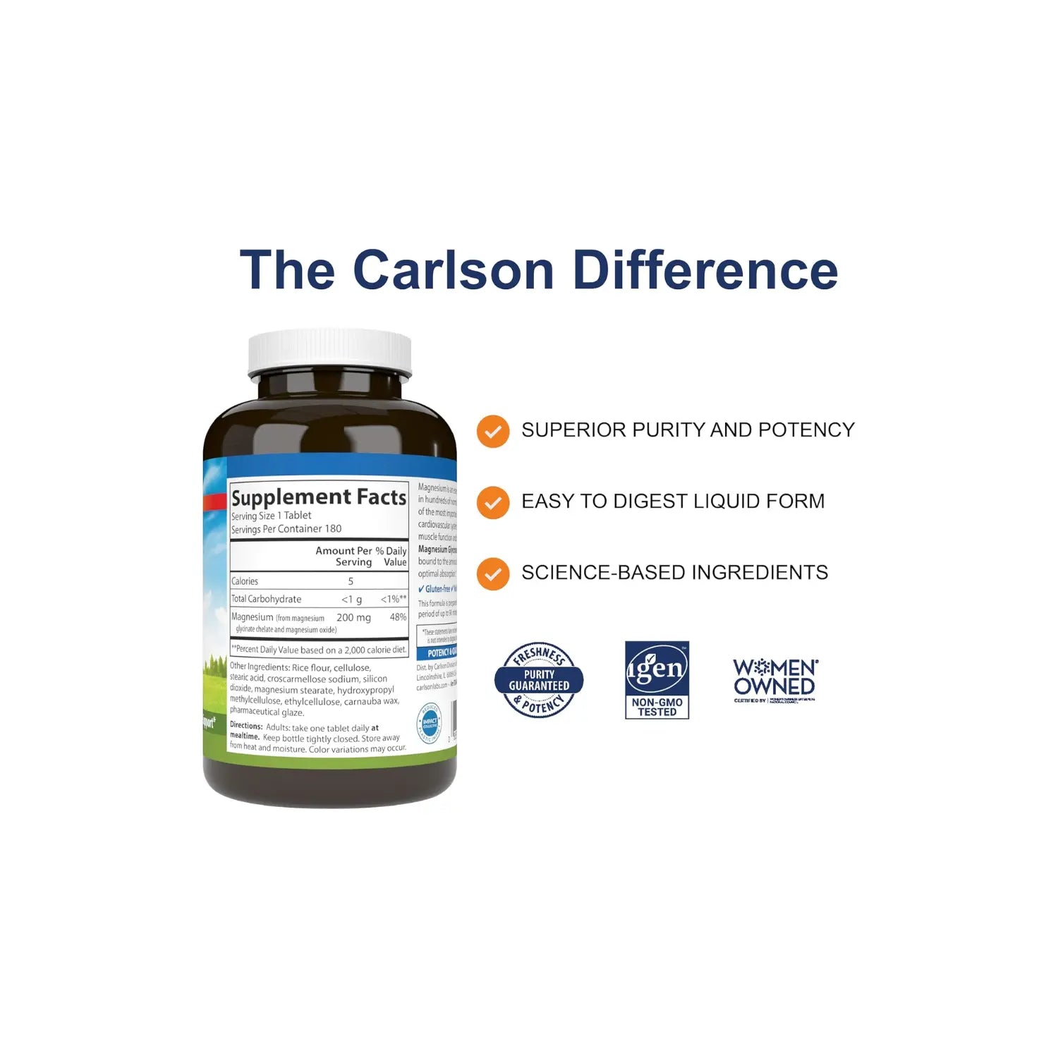 CARLSON LABS CHELATED MAGNESIUM GLYCINATE 200MG 180 TABS SFN