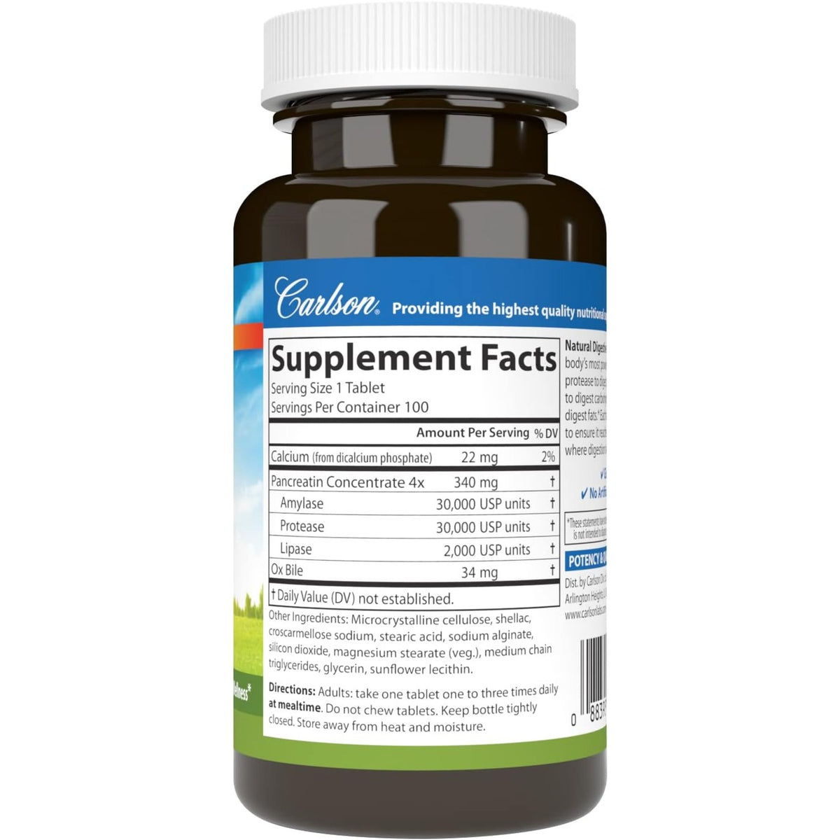 Carlson Labs Enzimas Digestivas Naturales 100 Tabletas