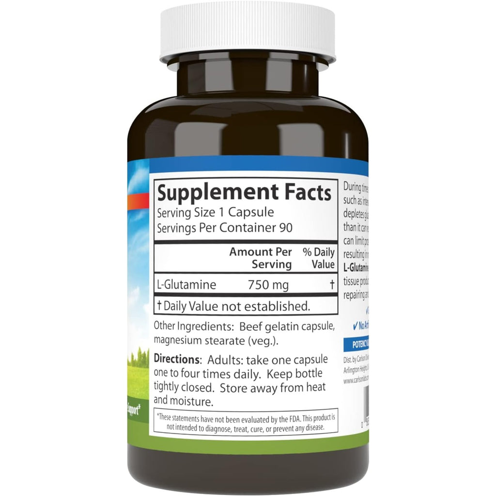 Carlson Labs L-Glutamina 750 mg 90 Cápsulas