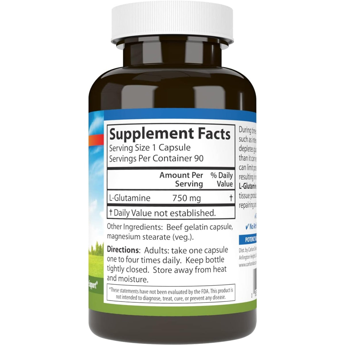 Carlson Labs L-Glutamina 750 mg 90 Cápsulas