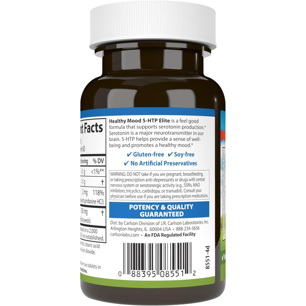 Carlson Labs Healthy Mood 5-HTP Elite 100 mg 120 Tabletas Masticables Sabor Frambuesa
