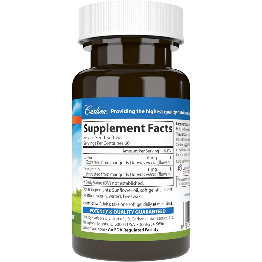 Carlson Labs Luteína 6 mg + Zeaxantina 60 Cápsulas Blandas