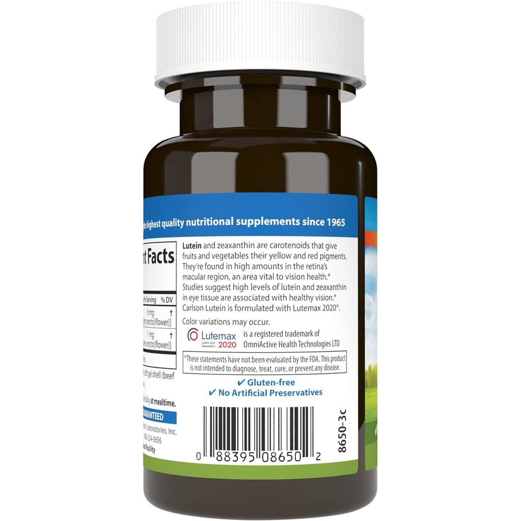 Carlson Labs Luteína 6 mg + Zeaxantina 60 Cápsulas Blandas