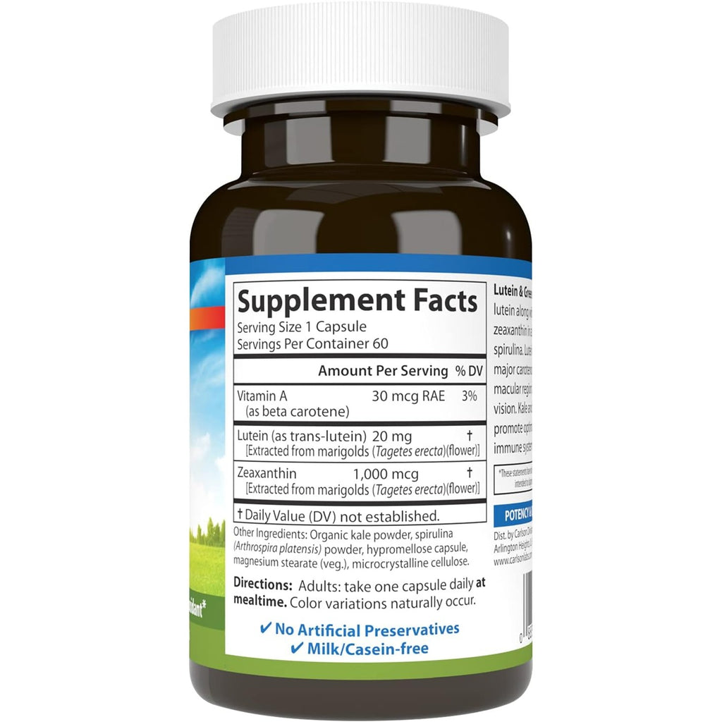 Carlson Labs Luteína & Greens 20 mg 60 Cápsulas Vegetales