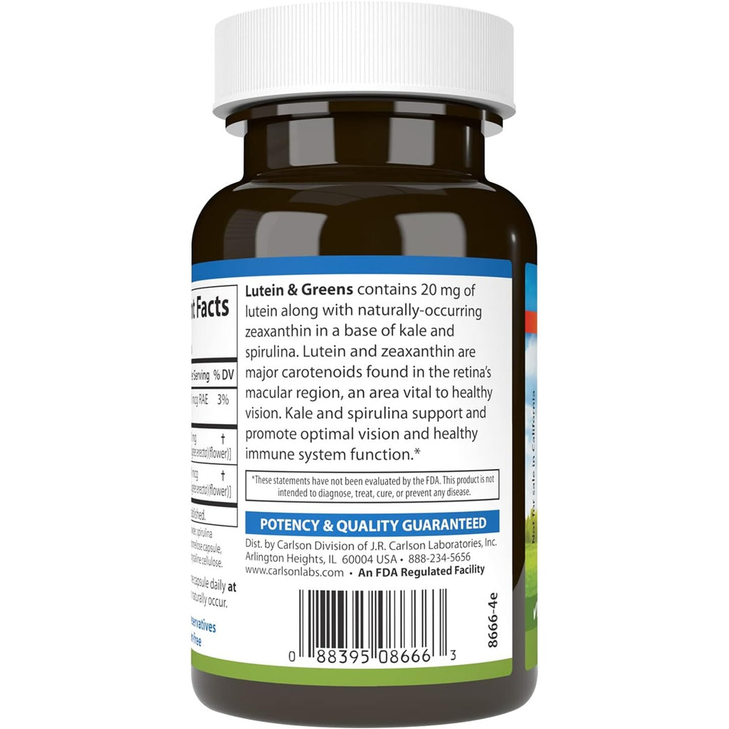 Carlson Labs Luteína & Greens 20 mg 60 Cápsulas Vegetales