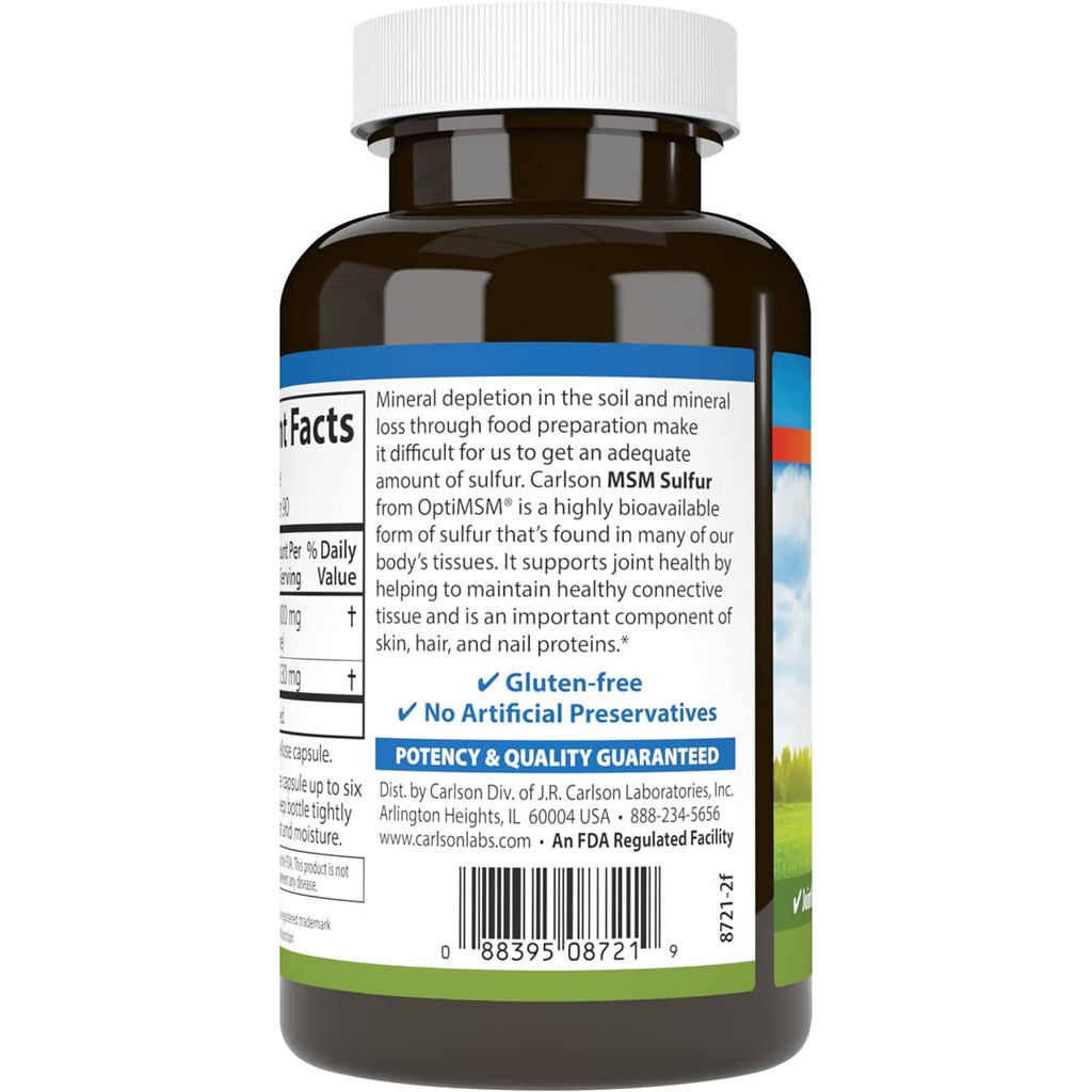 Carlson Labs MSM Azufre 1000 mg 90 Cápsulas Vegetales