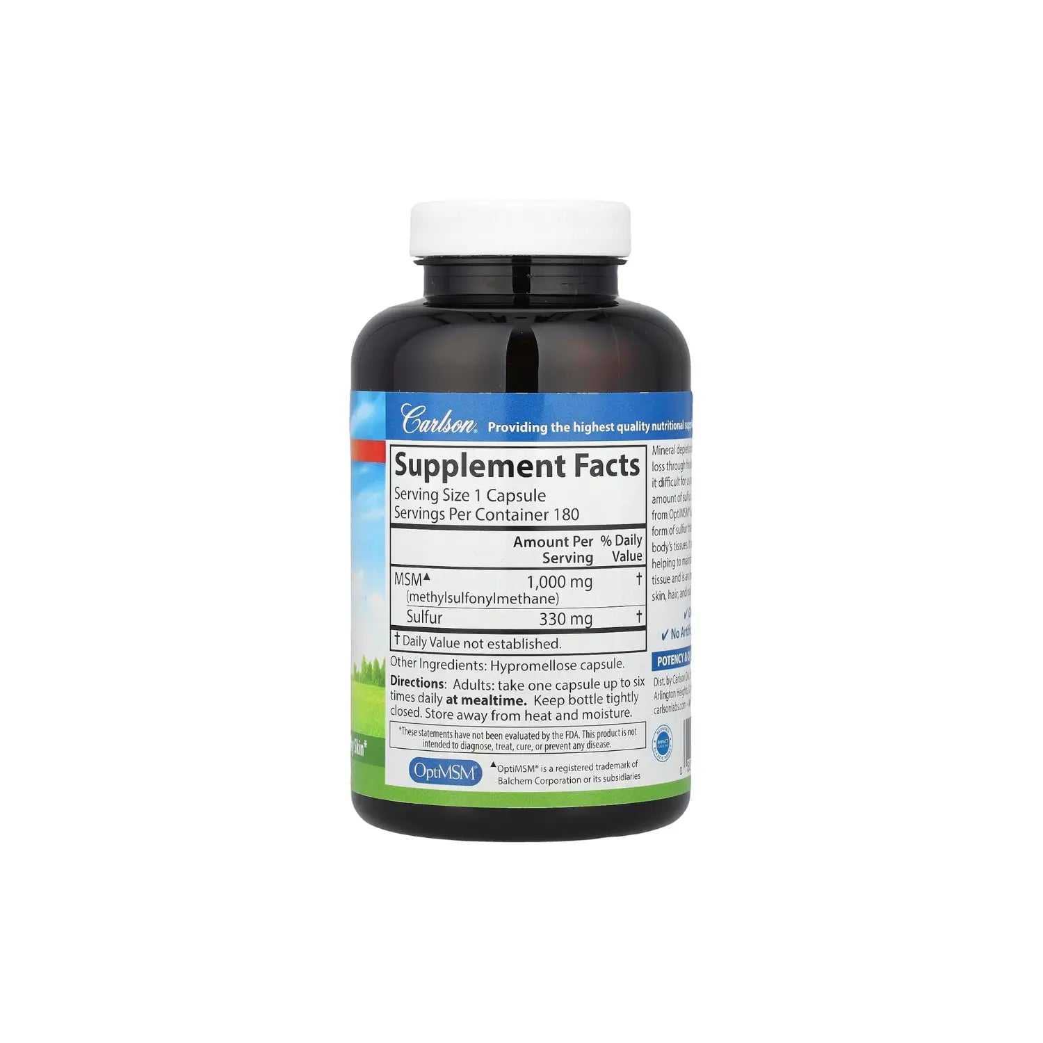 CARLSON LABS MSM-SULFUR 1000MG-SUPERIOR 180 CAPSULAS SFN