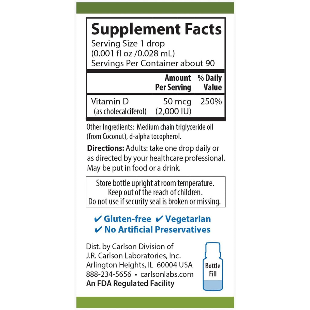 Carlson Labs Super Daily D3 de Origen Vegetal 2000 UI 90 Gotas 2.54 ml
