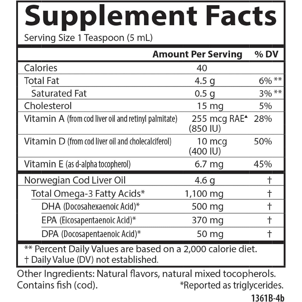 Carlson Labs Aceite de Hígado de Bacalao Noruego Omega-3 con Vitaminas A y D3 250 ml Sabor Fruta