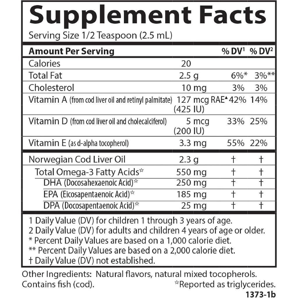 Carlson Labs Kids Aceite de Hígado de Bacalao Omega-3 550 mg 250 ml Sabor Manzana Verde