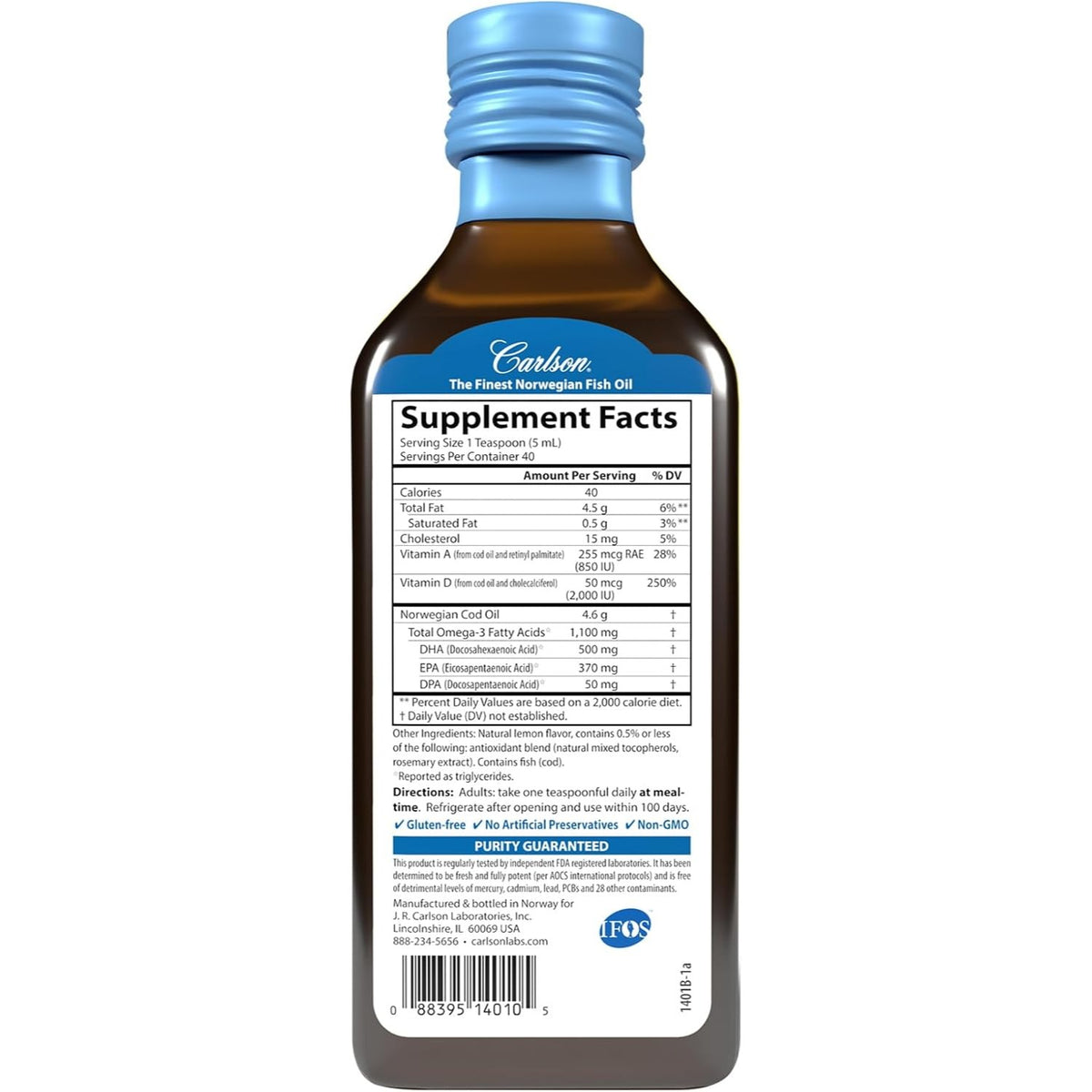 Carlson Labs Super D Omega-3 2000 UI 1100 mg 200 ml Sabor Limón