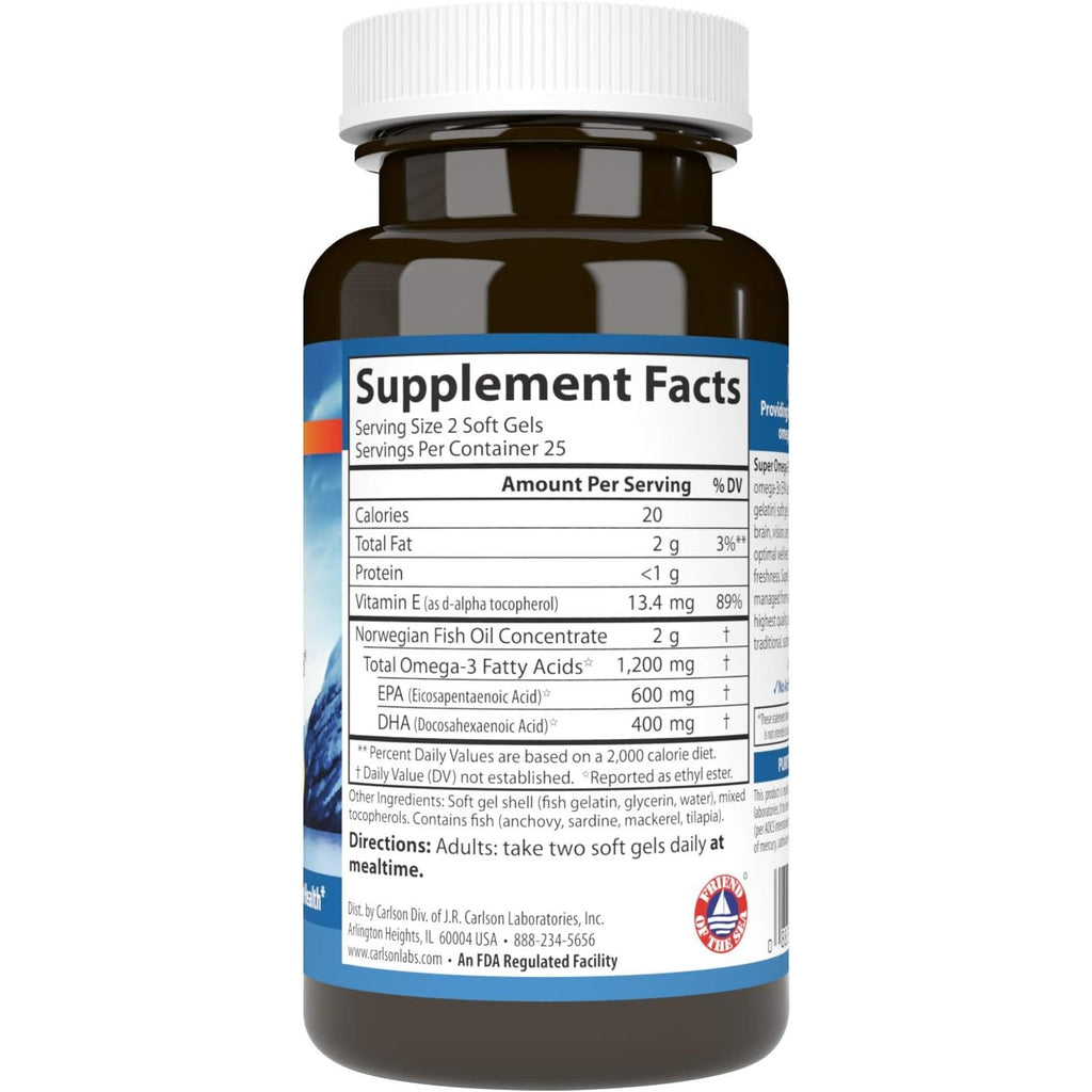 Carlson Labs Super Omega-3 Gems 1200 mg 50 Cápsulas Blandas