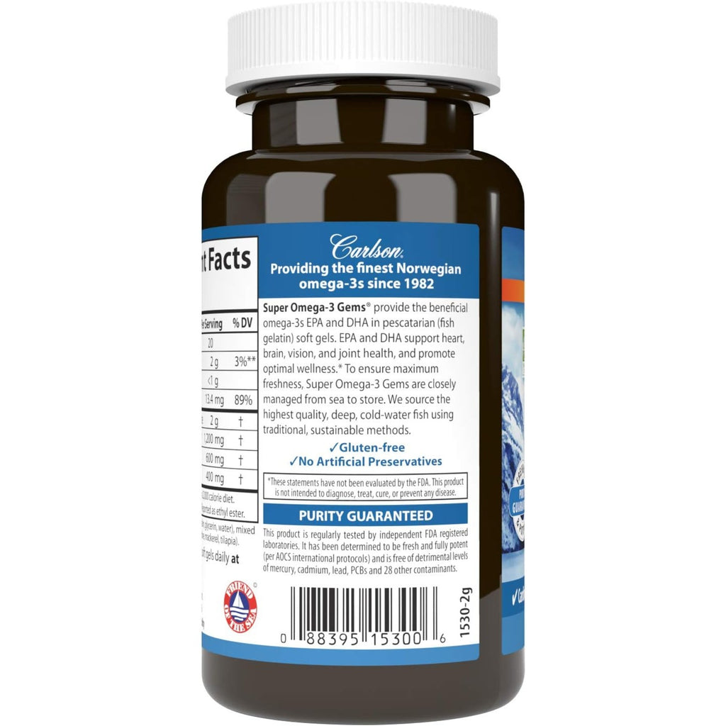 Carlson Labs Super Omega-3 Gems 1200 mg 50 Cápsulas Blandas