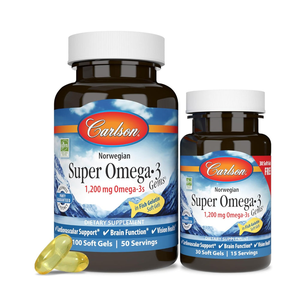 Carlson Labs Super Omega-3 Gems 1200 mg 100 + 30 Cápsulas Blandas